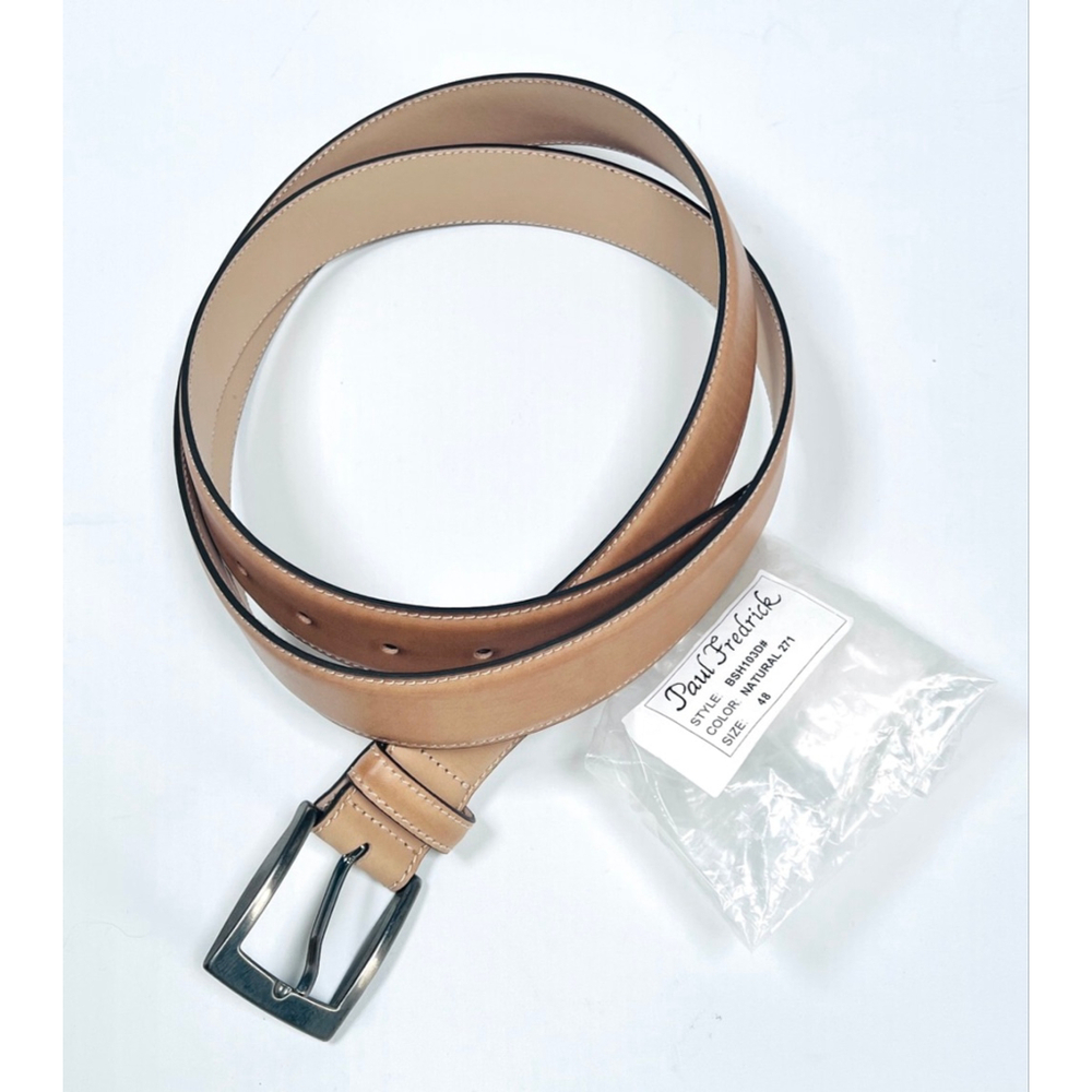 NWT Paul Fredrick Mens Light Tan Genuine Leather Belt One Size 48
